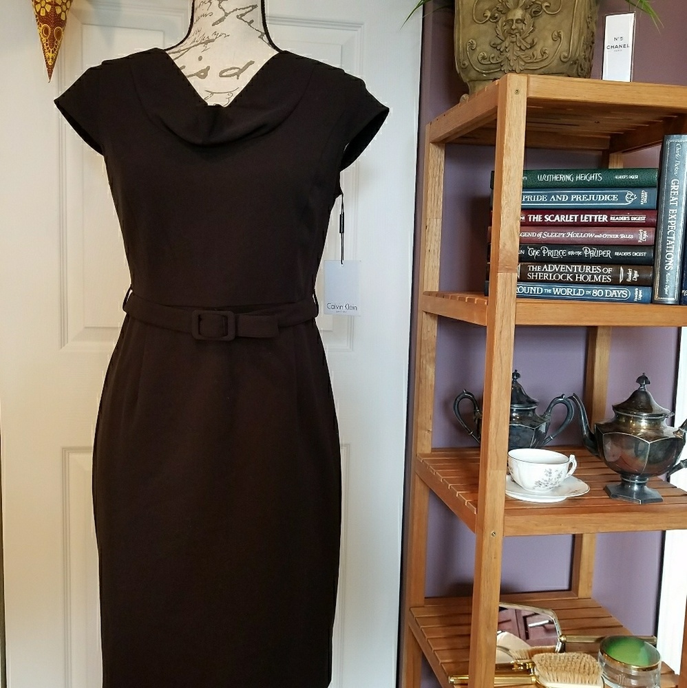 NWT Calvin Klein (petite) drape / cowl neck sheath